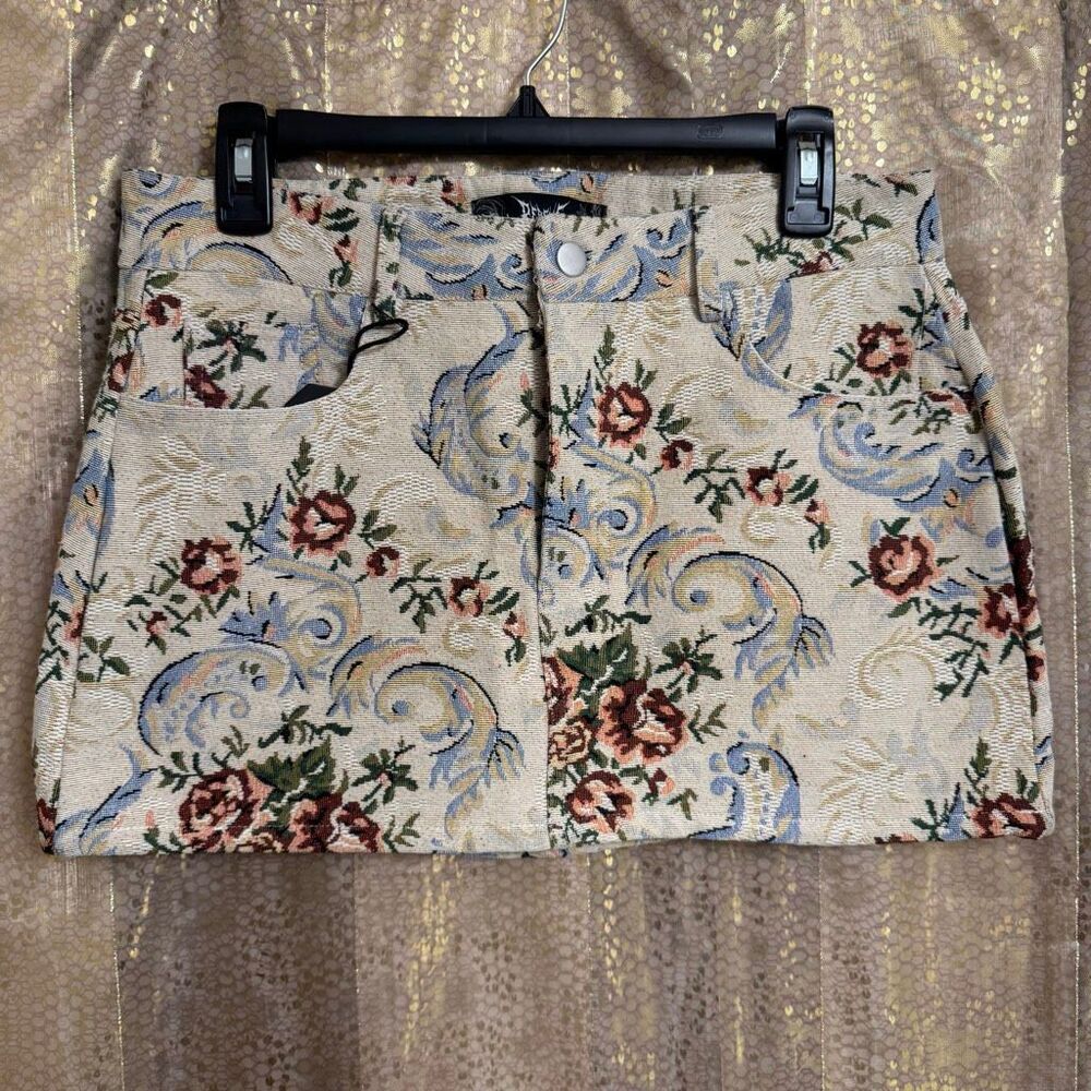 Rebelle Vengeance Retro Tapestry Beige Colorful Skirt Small NWT